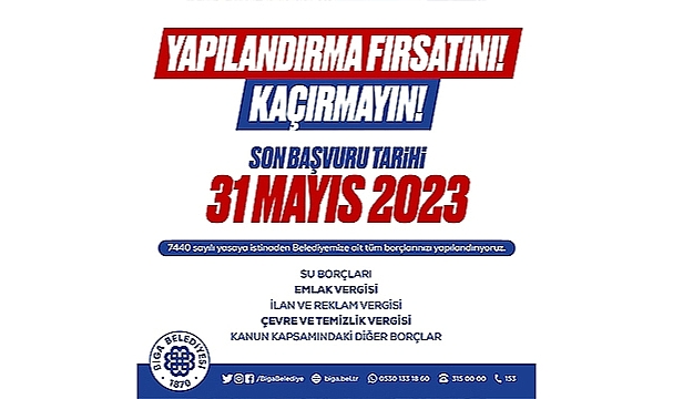 BİGA BELEDİYESİ'NDEN BORÇ YAPILANDIRMA FIRSATI