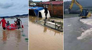 Ezine’de Sel Seferberliği: Mahsur Kalan Vatandaş ve Kuzuları Ekipler Kurtardı