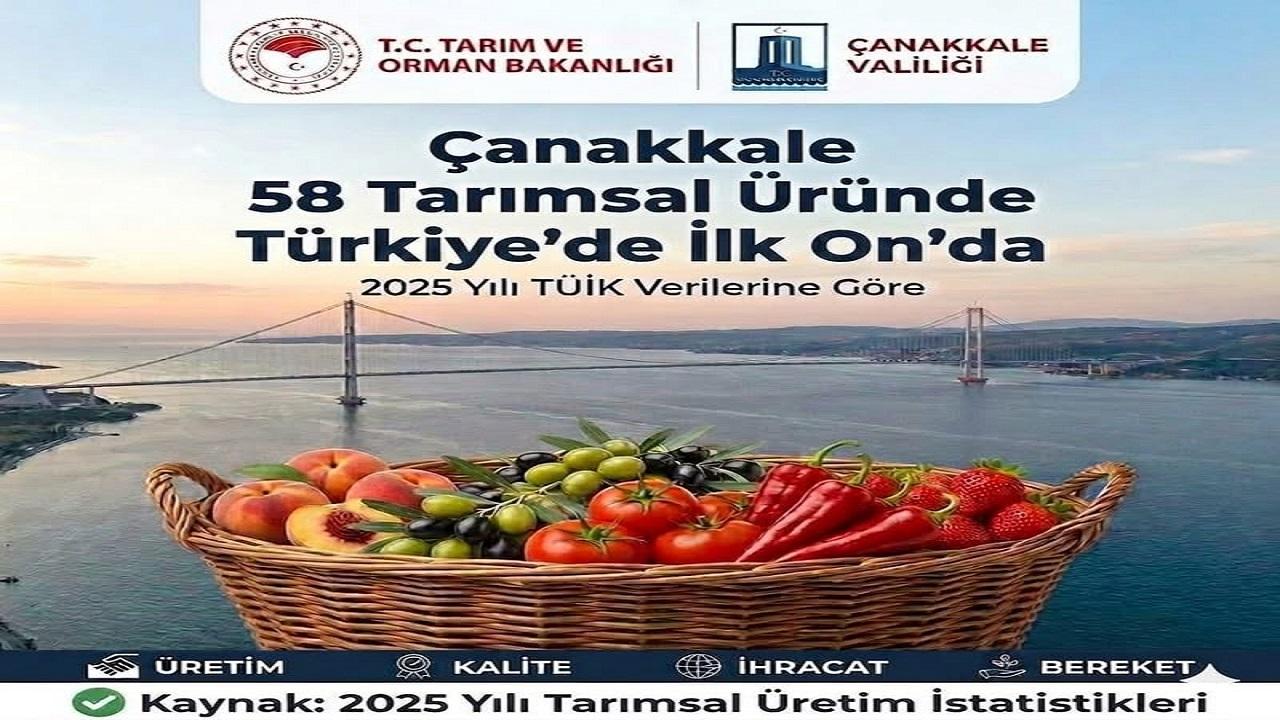 Çanakkale, 58 Üründe Türkiye'nin İlk 10'unda