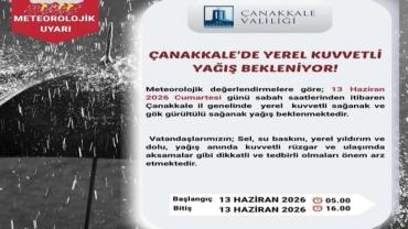 Çanakkale Valiliği’nden Kuvvetli Yağış Uyarısı
