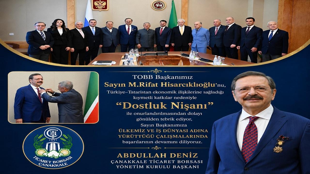 Başkan Abdullah Deniz'den Hisarcıklıoğlu'na "Dostluk Nişanı" Tebriği