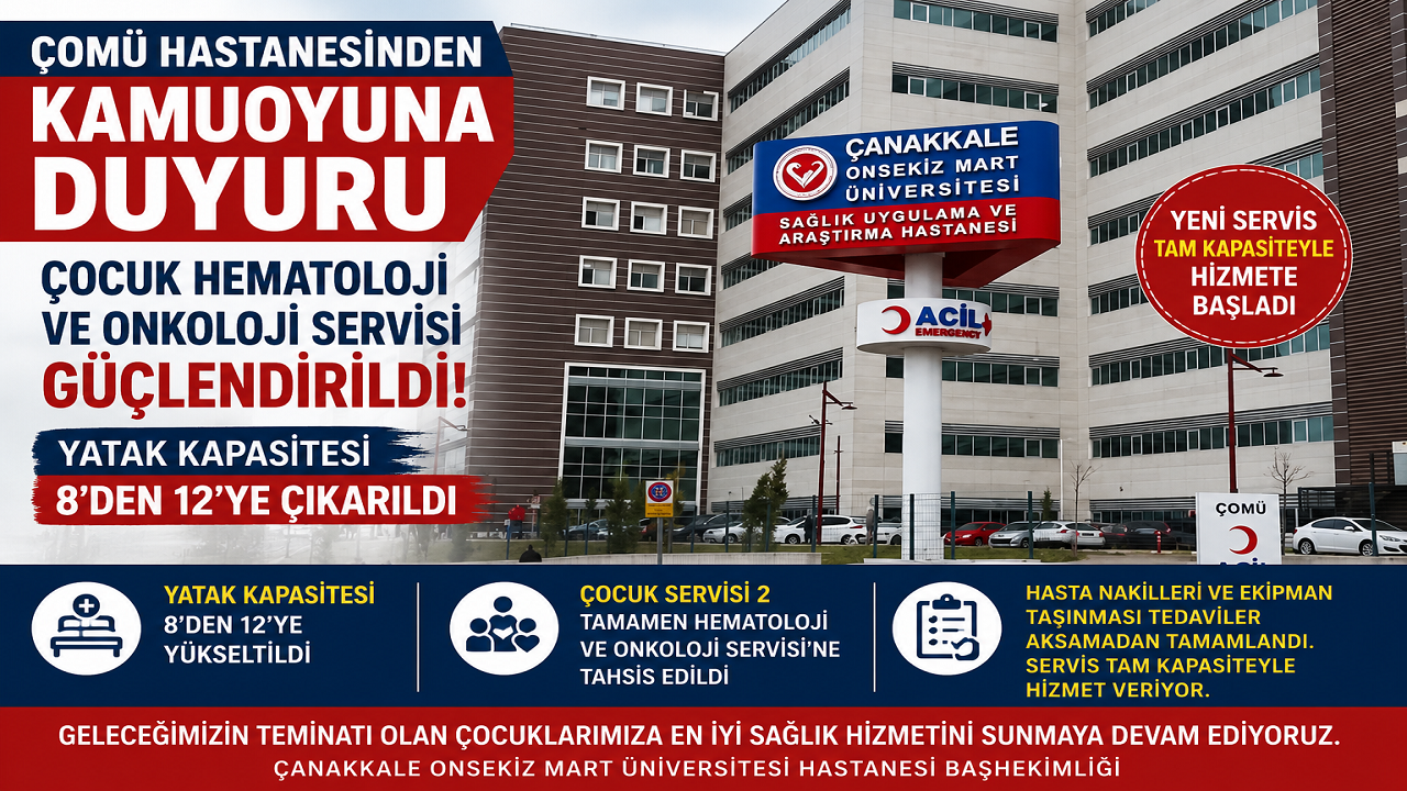 ÇOMÜ Hastanesi'nden Kamuoyuna Açıklama; ''Çocuk Hematoloji ve Onkoloji Servisi Güçlendirildi''